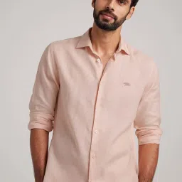ANDAMEN Pink Regular Fit Linen Shirt image 1