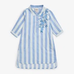 Utsa Kids by Westside Blue Stripe Printed Cotton Ethnic Kurti image 1