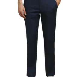 Louis Philippe Navy Cotton Regular fit Solid Trousers image 1