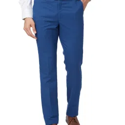 Park Avenue Blue Classic Fit Texture Trousers image 1