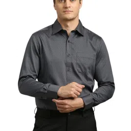Louis Philippe Grey Cotton Regular fit Self Shirt image 1