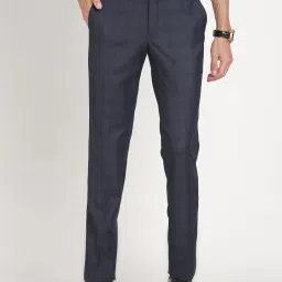 Turtle Navy Blue Rayon Slim Fit Chequered Trousers image 1