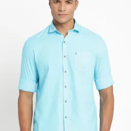 Turtle Sky Blue Cotton Slim Fit Shirt image 1