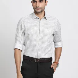 Turtle Grey Cotton Slim Fit Printed Shirt image 1