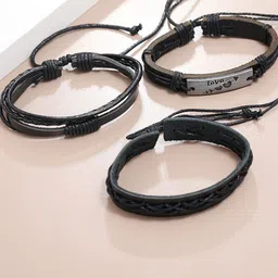 MEENAZ Men Set Of 3 Wraparound Tribal Leather Bracelet image 2