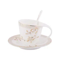 Goodhomes White & Gold Bone China Tea Cups with Saucers & Spoons - Set of 6 image 3
