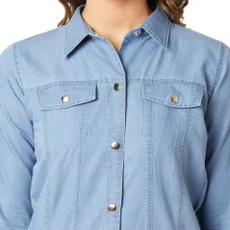 Miss Chase Light Blue Relaxed Fit Jacket image 5