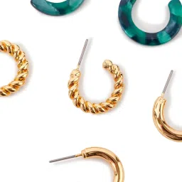 Accessorize London Willow Green & Golden Hoop Earrings - Set of 3 image 4