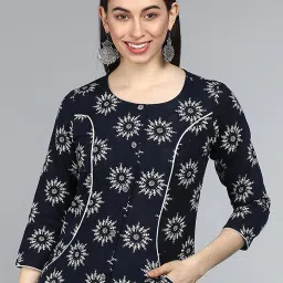 Vaamsi Blue Cotton Printed A Line Kurta image 4