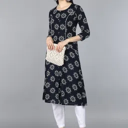 Vaamsi Blue Cotton Printed A Line Kurta image 1