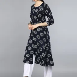 Vaamsi Blue Cotton Printed A Line Kurta image 3