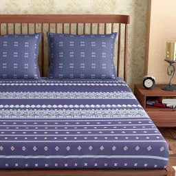 Petal Home Hooghly Motif Navy Blue 300 TC Cotton Queen Size Bed Sheet with 2 Pillow Covers image 2