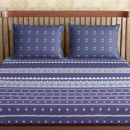 Petal Home Hooghly Motif Navy Blue 300 TC Cotton Queen Size Bed Sheet with 2 Pillow Covers image 3