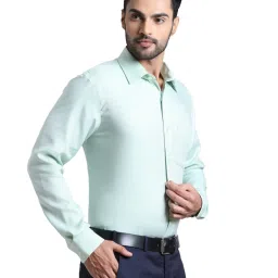 Park Avenue Green Cotton Regular Fit Self Pattern Shirt image 4