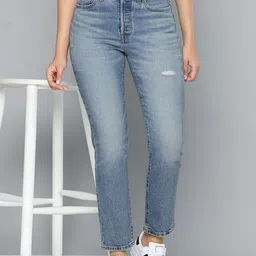 Levis Women 501 Regular Fit Low Distress Light Fade Stretchable Jeans-image-9