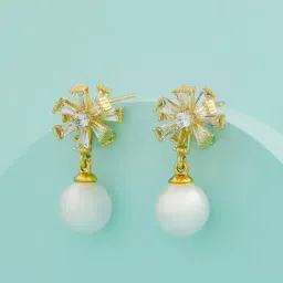 Kushal's Fashion Jewellery Pearl Gold Polished Trendy Zircon Earrings for Women-image-79