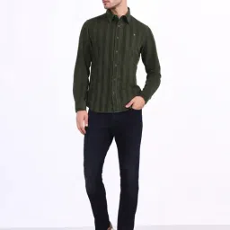 Iconic Mens Olive Striped Collar Pure Cotton Shirt image 4