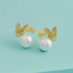 Kushal's Fashion Jewellery Pearl Gold Polished Trendy Zircon Earrings for Women-image-80