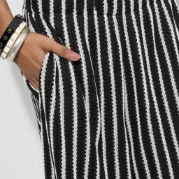 LOV by Westside Black Striped Knitted High-Rise Trousers image 4