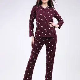 Monte Carlo Wine Cotton Regular Printed Sleepwear & Ropes-image-0