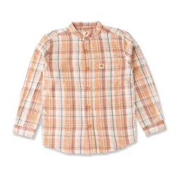 JusCubs Boys Premium Fit Band Collar Tartan Checked Cotton Casual Shirt-picture-13