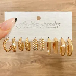 Celestique Set Of 5 Contemporary Korean Hoop Earrings-image-87