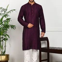 SWAGGINDIA Men Ethnic Motifs Embroidered Thread Work Floral Kurta image 3