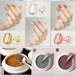 NAILWIND Set Of 6 Silver Chrome Nail Powder Set image 3