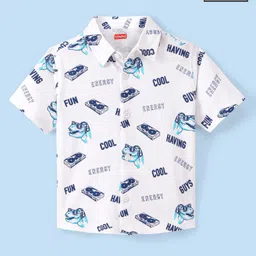Babyhug 100% Cotton Knit Half Sleeve Shirt With Cool Dino Print - Blue & White-picture-16