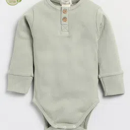 Cot & Candy Full Sleeves Ribbed Organic Cotton Elastane Unisex Onesie - Grey-picture-12
