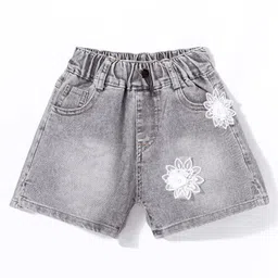 Kookie Kids Denim Shorts with Floral Applique - Black-picture-15