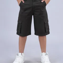 Kiddopanti Cotton Lycra Solid Shorts - Military Green-picture-34