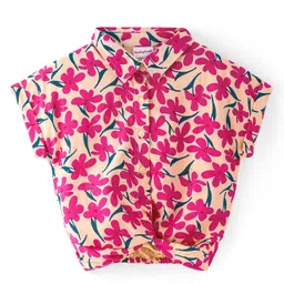 Babyhug Rayon Knit Half Sleeves Floral Printed Top - Pink-image-76