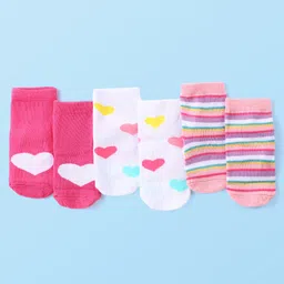 Cute Walk by Babyhug Anti-Bacterial Ankle Length Terry Socks with Heart Design Pack of 3 - Multicolor-picture-16