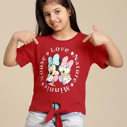 Kidsville Mickey & Friends Featuring Half Sleeves Minnie Mouse & Daisy Duck Printed Tee -Red-picture-18