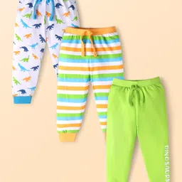Babyhug Single Jersey Knit Full Length Lounge Pants with Strips & Dino Print Pack of 3 - Neon green Yellow & Blue-picture-10
