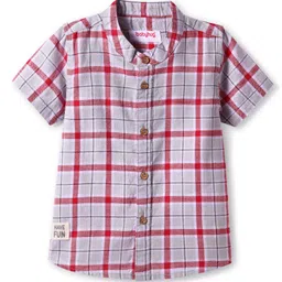 Babyhug Cotton Woven Half Sleeves Mandarin Collar Checkered Shirt - Grey-picture-27