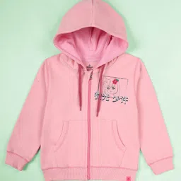Kiddopanti Fleece Knit Full Sleeves Kawaii Girl Printed Light Winter Hooded Sweatshirt - Peach Pink-image-79