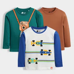 Orange Sugar 100% Cotton Knit Pack Of 3 Full Sleeves Solid Animals & Vehicles Printed Tee - Multi Colour-picture-35