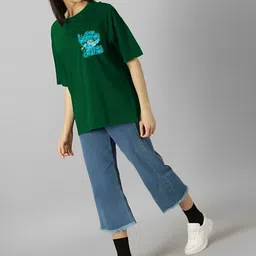 LECOWAR Graphic Printed Round Neck Cotton Drop-Shoulder Sleeves Oversized T-shirt image 2