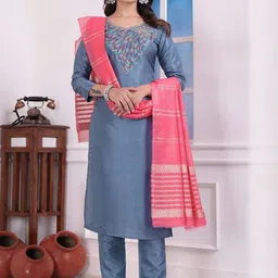 AVNISA ENTERPRISE Floral Yoke Design Thread Work Straight Kurta With Trousers & Dupatta-picture-41