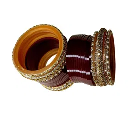 OMS Women Maroon Set Of 2 Plastic Zircon Chudas image 4