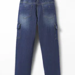 Pine Kids Woven Full Length Washed Denim Jeans With Cargo Pockets - Blue image 2