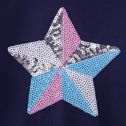 Babyhug Cotton Knit Full Sleeves Drop Shoulder Sweatshirt with Sequin Embroidery & Star Detailing - Navy Blue image 3