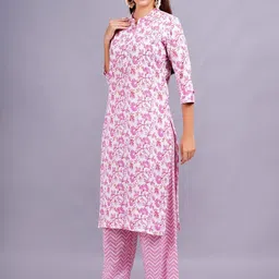 OH MI DIOS Floral Printed Mandarin Collar Cotton Straight Kurta With Palazzo image 5