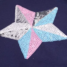 Babyhug Cotton Knit Full Sleeves Drop Shoulder Sweatshirt with Sequin Embroidery & Star Detailing - Navy Blue image 4