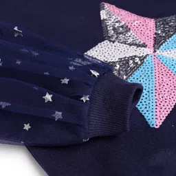 Babyhug Cotton Knit Full Sleeves Drop Shoulder Sweatshirt with Sequin Embroidery & Star Detailing - Navy Blue image 5