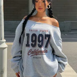 SXV STYLE Women Graphic Printed Off Shoulder Oversized Sweatshirt-image-36
