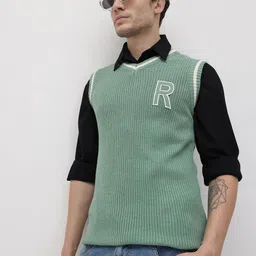 The Roadster Life Co. Acrylic Ribbed Applique Sweater Vest-image-75