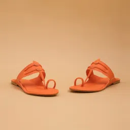 Eridani Women's Avni Orange Kolhapuri Sandals image 1